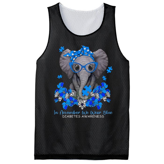 In November We Wear Blue Elephant Diabetes Awareness Gifts Mesh Reversible Basketball Jersey Tank