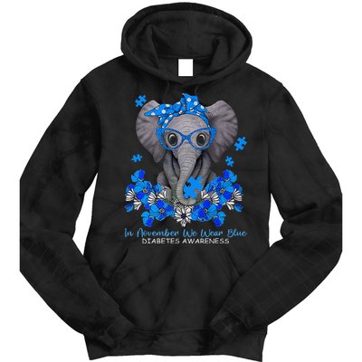 In November We Wear Blue Elephant Diabetes Awareness Gifts Tie Dye Hoodie