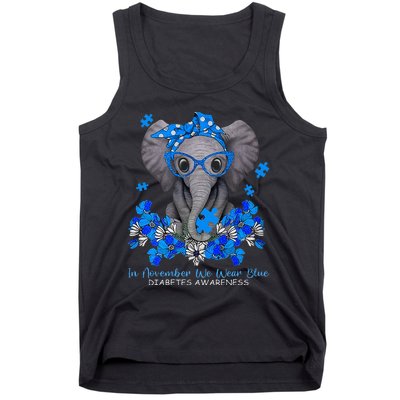 In November We Wear Blue Elephant Diabetes Awareness Gifts Tank Top