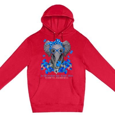 In November We Wear Blue Elephant Diabetes Awareness Gifts Premium Pullover Hoodie