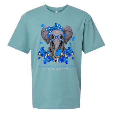 In November We Wear Blue Elephant Diabetes Awareness Gifts Sueded Cloud Jersey T-Shirt