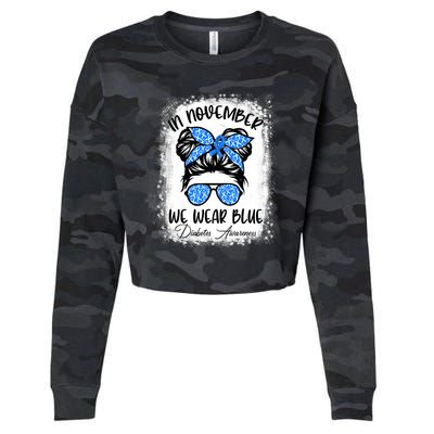 In November We Wear Blue Messy Bun Diabetes Awareness Cropped Pullover Crew