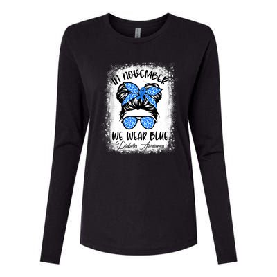 In November We Wear Blue Messy Bun Diabetes Awareness Womens Cotton Relaxed Long Sleeve T-Shirt