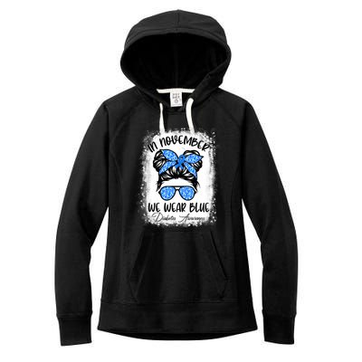 In November We Wear Blue Messy Bun Diabetes Awareness Women's Fleece Hoodie