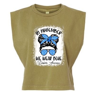 In November We Wear Blue Messy Bun Diabetes Awareness Garment-Dyed Women's Muscle Tee