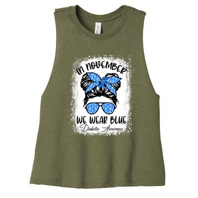 In November We Wear Blue Messy Bun Diabetes Awareness Women's Racerback Cropped Tank