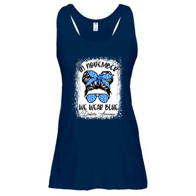 In November We Wear Blue Messy Bun Diabetes Awareness Ladies Essential Flowy Tank