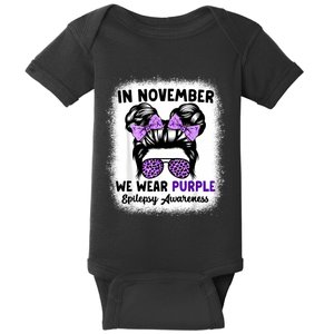 In November We Wear Purple Epilepsy Awareness Women Epilepsy Baby Bodysuit