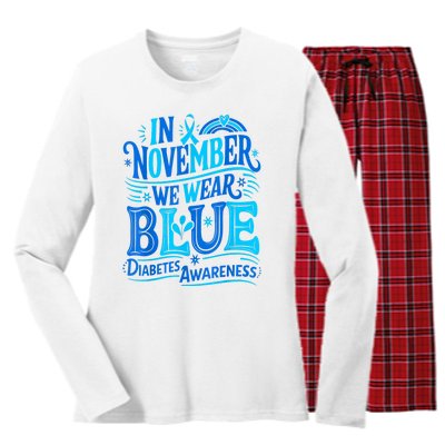 In November We Wear Blue Diabetes Awareness Women's Long Sleeve Flannel Pajama Set 