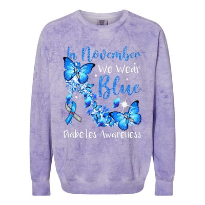 In November We Wear Blue Butterflies Diabetes Awareness Colorblast Crewneck Sweatshirt