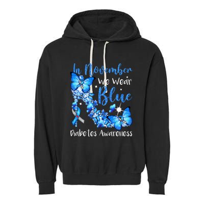 In November We Wear Blue Butterflies Diabetes Awareness Garment-Dyed Fleece Hoodie