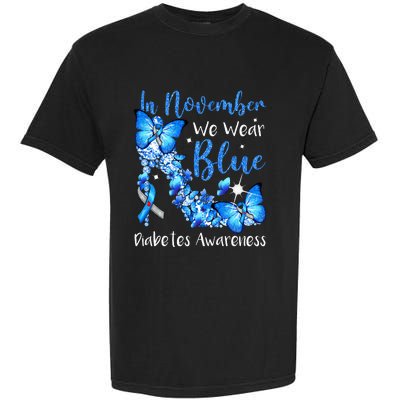 In November We Wear Blue Butterflies Diabetes Awareness Garment-Dyed Heavyweight T-Shirt