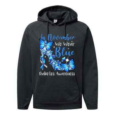 In November We Wear Blue Butterflies Diabetes Awareness Performance Fleece Hoodie