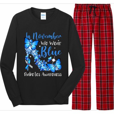 In November We Wear Blue Butterflies Diabetes Awareness Long Sleeve Pajama Set