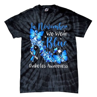 In November We Wear Blue Butterflies Diabetes Awareness Tie-Dye T-Shirt