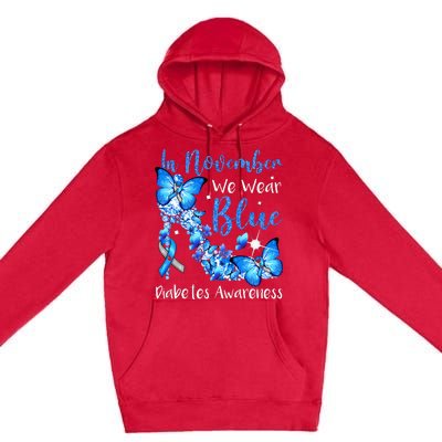 In November We Wear Blue Butterflies Diabetes Awareness Premium Pullover Hoodie