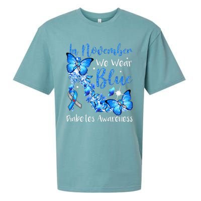 In November We Wear Blue Butterflies Diabetes Awareness Sueded Cloud Jersey T-Shirt