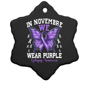 In November We Wear Purple Epilepsy Awareness Month Ribbon Ceramic Star Ornament