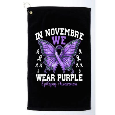 In November We Wear Purple Epilepsy Awareness Month Ribbon Platinum Collection Golf Towel