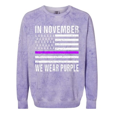 In November We Wear Purple Pancreatic Cancer Awareness Colorblast Crewneck Sweatshirt