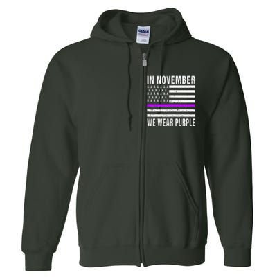 In November We Wear Purple Pancreatic Cancer Awareness Full Zip Hoodie