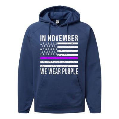 In November We Wear Purple Pancreatic Cancer Awareness Performance Fleece Hoodie