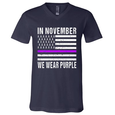 In November We Wear Purple Pancreatic Cancer Awareness V-Neck T-Shirt