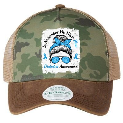 In November We Wear Blue Messy Hair Type Diabetes Awareness Legacy Tie Dye Trucker Hat