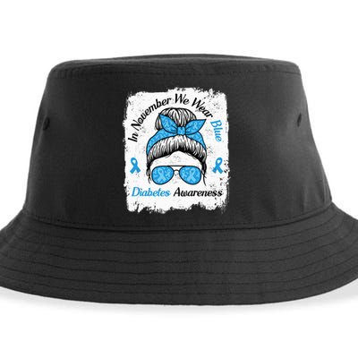 In November We Wear Blue Messy Hair Type Diabetes Awareness Sustainable Bucket Hat