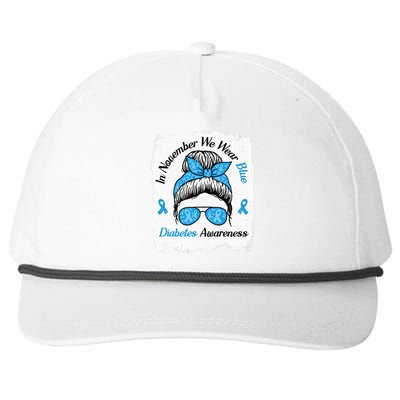 In November We Wear Blue Messy Hair Type Diabetes Awareness Snapback Five-Panel Rope Hat