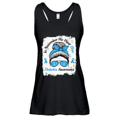 In November We Wear Blue Messy Hair Type Diabetes Awareness Ladies Essential Flowy Tank