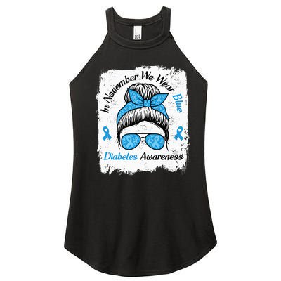 In November We Wear Blue Messy Hair Type Diabetes Awareness Women’s Perfect Tri Rocker Tank