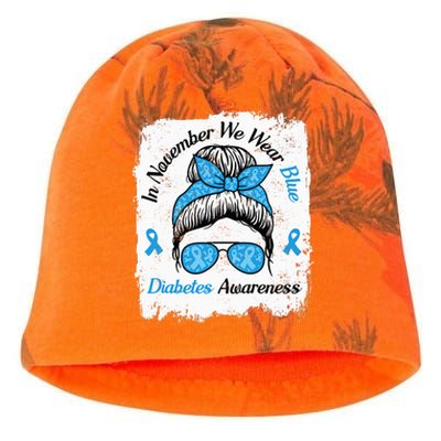 In November We Wear Blue Messy Hair Type Diabetes Awareness Kati - Camo Knit Beanie