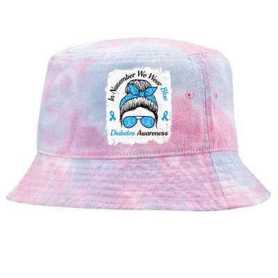 In November We Wear Blue Messy Hair Type Diabetes Awareness Tie-Dyed Bucket Hat