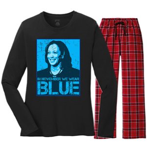 In November We Wear Blue Kamala Harris 2024 For President Women's Long Sleeve Flannel Pajama Set 