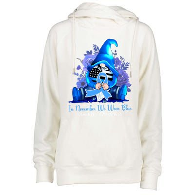 In November We Wear Blue Gnomes Diabetes Awareness Survivors Gift Womens Funnel Neck Pullover Hood