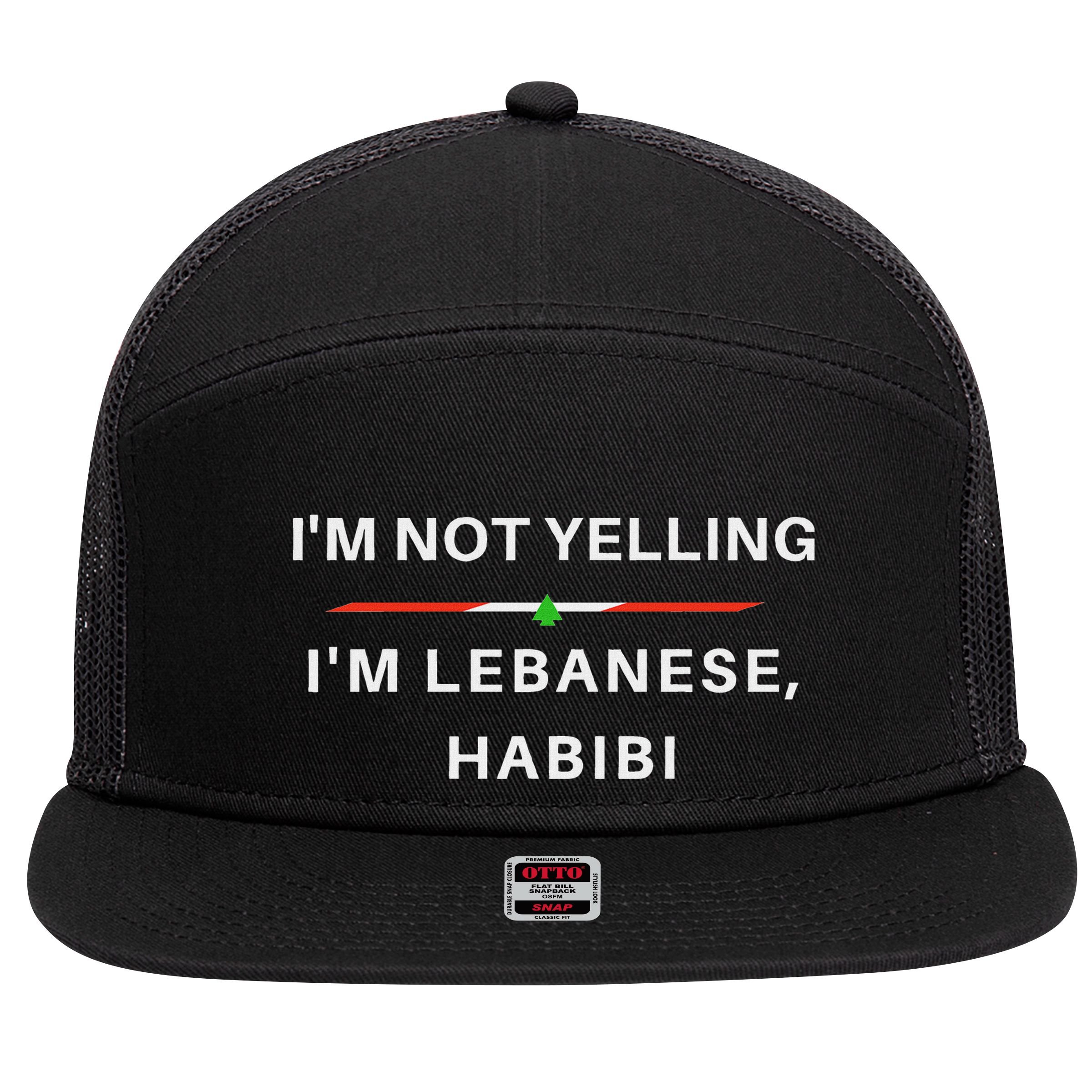 IM Not Yelling IM Lebanese Habibi Funny Arabic 7 Panel Mesh Trucker Snapback Hat
