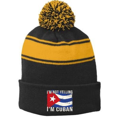 IM Not Yelling IM Cuban Heritage Cuba Flag Funny Quote Stripe Pom Pom Beanie