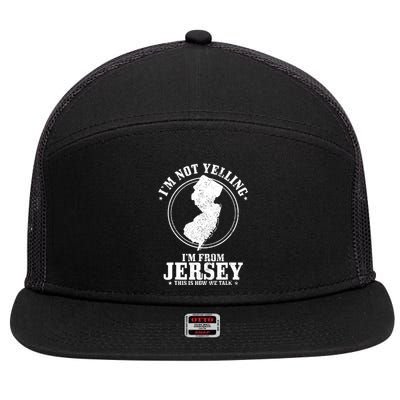 Im Not Yelling Im From New Jersey Funny State Map Pride 7 Panel Mesh Trucker Snapback Hat