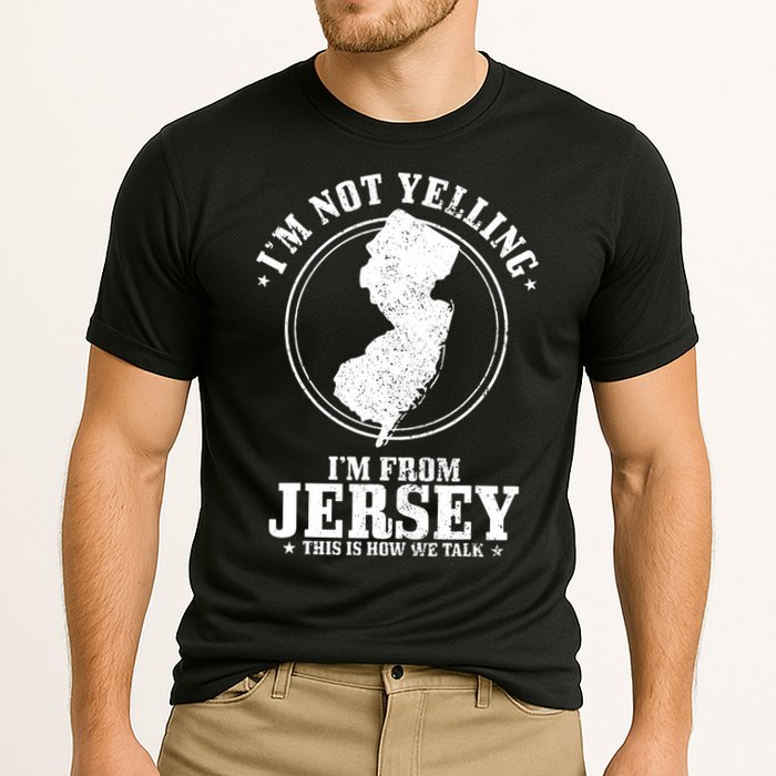 Im Not Yelling Im From New Jersey Funny State Map Pride Cooling Performance Crew T-Shirt