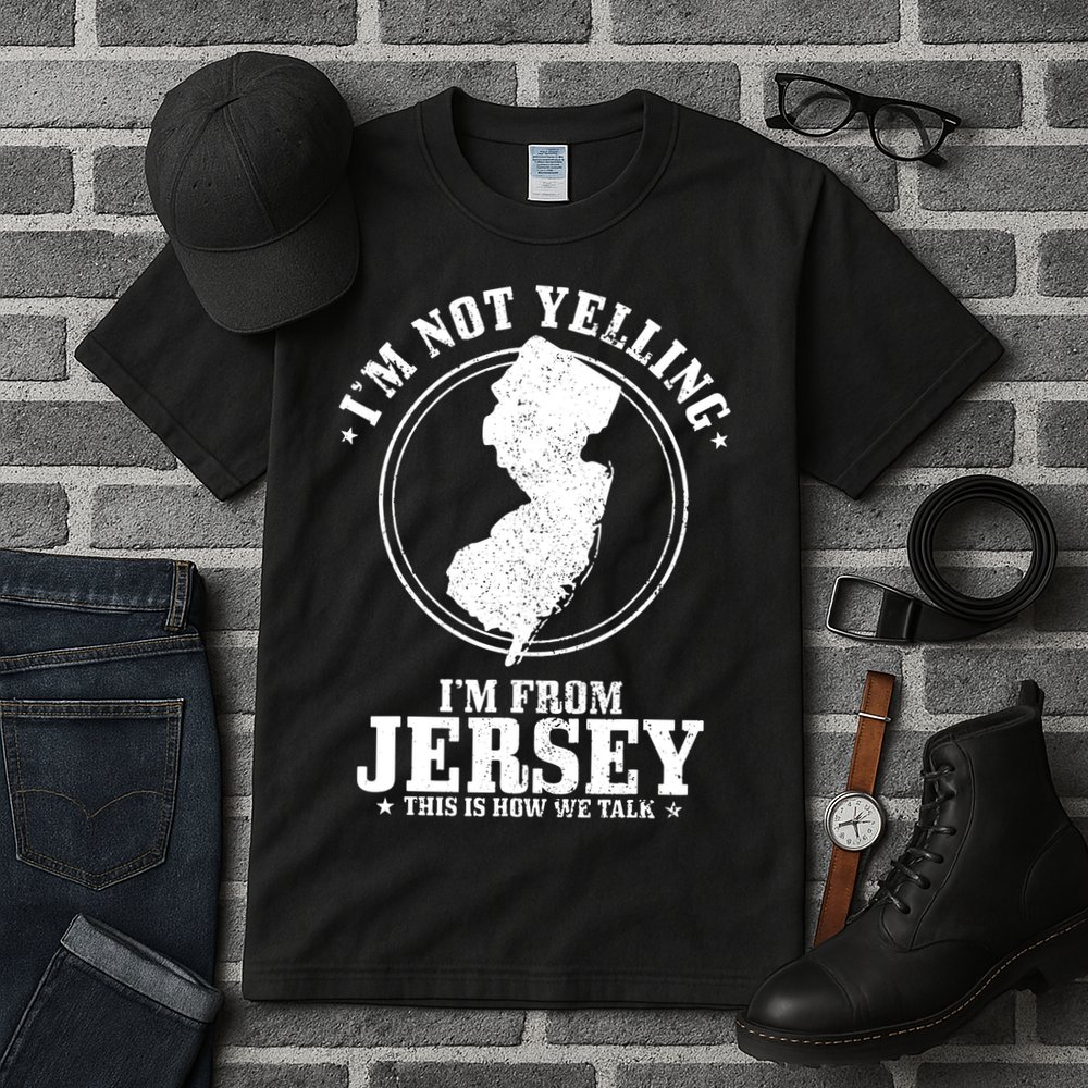 Im Not Yelling Im From New Jersey Funny State Map Pride Tall T-Shirt