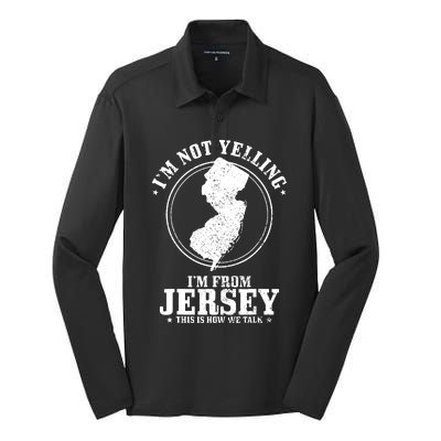 Im Not Yelling Im From New Jersey Funny State Map Pride Silk Touch Performance Long Sleeve Polo