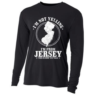 Im Not Yelling Im From New Jersey Funny State Map Pride Cooling Performance Long Sleeve Crew