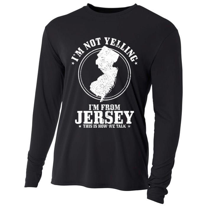 Im Not Yelling Im From New Jersey Funny State Map Pride Cooling Performance Long Sleeve Crew