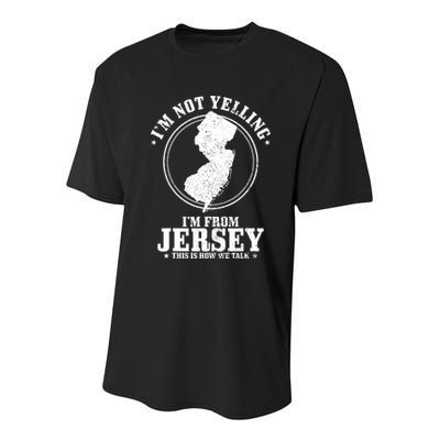 Im Not Yelling Im From New Jersey Funny State Map Pride Youth Performance Sprint T-Shirt