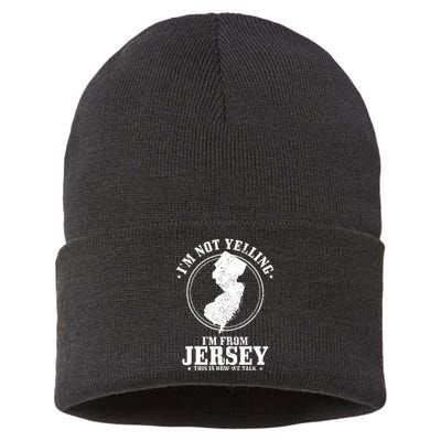 Im Not Yelling Im From New Jersey Funny State Map Pride Sustainable Knit Beanie