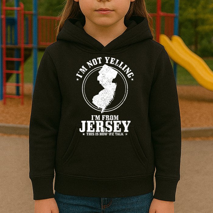 Im Not Yelling Im From New Jersey Funny State Map Pride Kids Hoodie