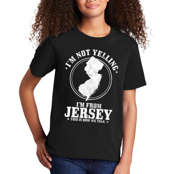 Im Not Yelling Im From New Jersey Funny State Map Pride Kids T-Shirt