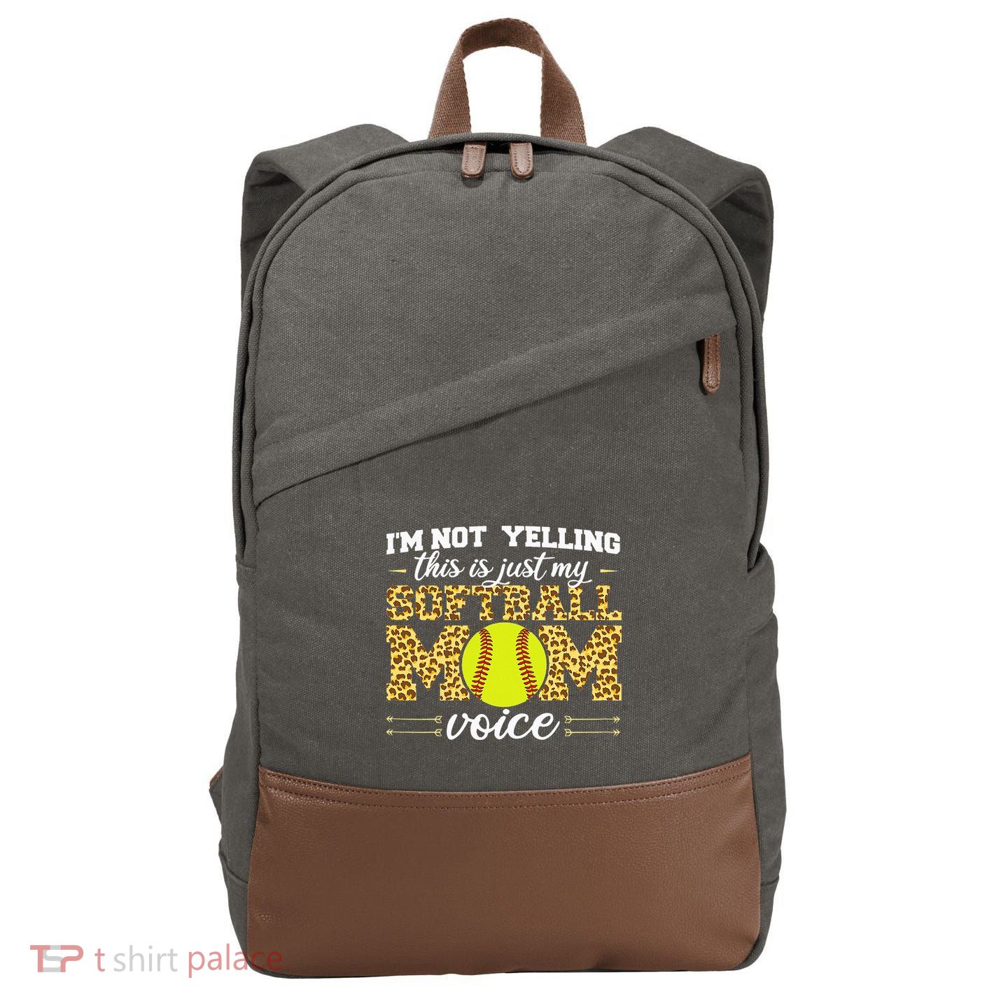 I'm not yelling This is Softball Mom voice Leopard Cotton Canvas Backpack