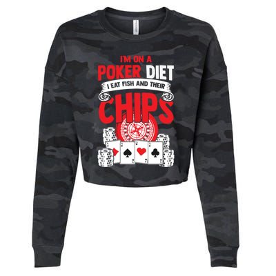 I'm on a poker diet I eat fish and their chips cards Cropped Pullover Crew